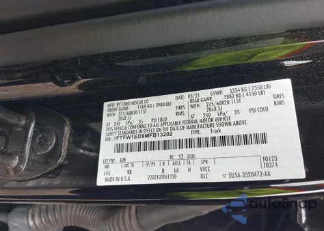 2021 Ford F150 Platinum z USA, uszkodzony, nr VIN 1FTFW1ED9MFB13202